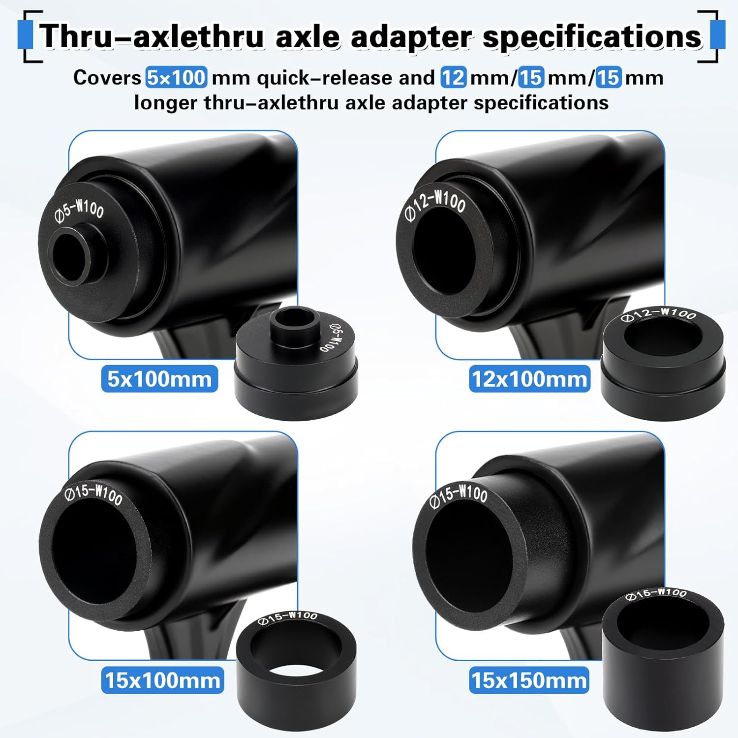 2PCS Bike Fork Mount Block, Alloy Quick Release Thru Axle for Car Bike Roof Rack Truck Bed Bike Mount with 4 Adapters for Road, MTB and Hybrid Bicycles
