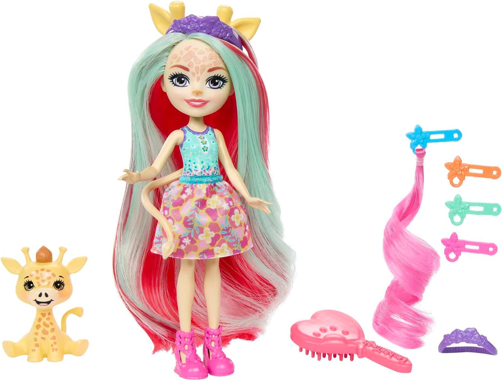 Enchantimals Deluxe Hair Doll Set with Zemirah Zebra, Gillian Giraffe and Charisse Cheetah, 5 Hair Play Accessories and Best Friends Grainy, Pawl and Grinsy, for Children from 4 Years, HNV29