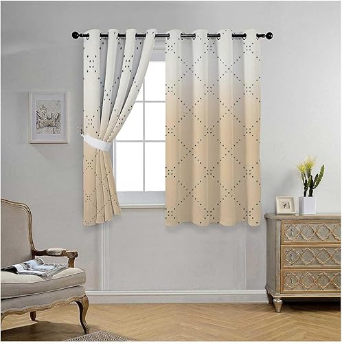 Cortinas para Cocina - Cortina de puerta geométrica a cuadros color crema para cortinas de puerta, 55 pulgadas de ancho por 55 pulgadas de largo, 2