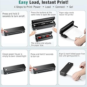 PEDOOLO Portable Printer Wireless for Travel, Inkless Thermal Printer Supports 8.5 x 11 Inch Thermal Paper, Bluetooth Compatible with iOS, Android, Laptop Includes 2 Rolls & 10 Sheets of Paper Kit