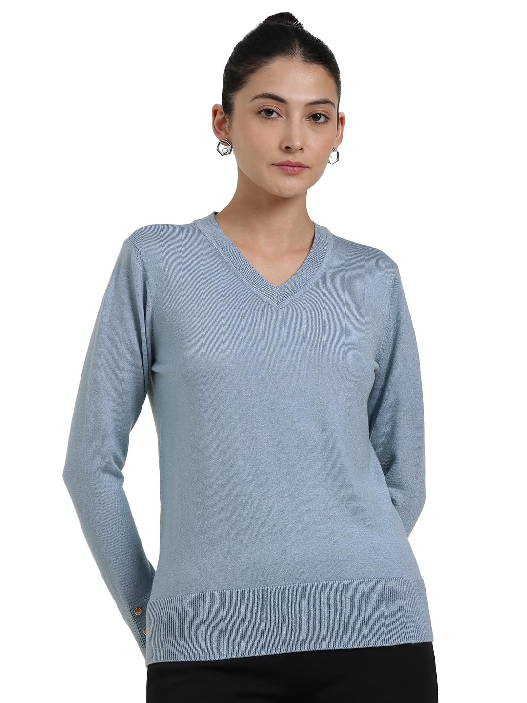 fablestreet Women Pullover Sweater | V-Neck Long Sleeve Design with Gold Button Detail | Soft Acrylic Fabric for Autumn & Winter Wear-picture-33