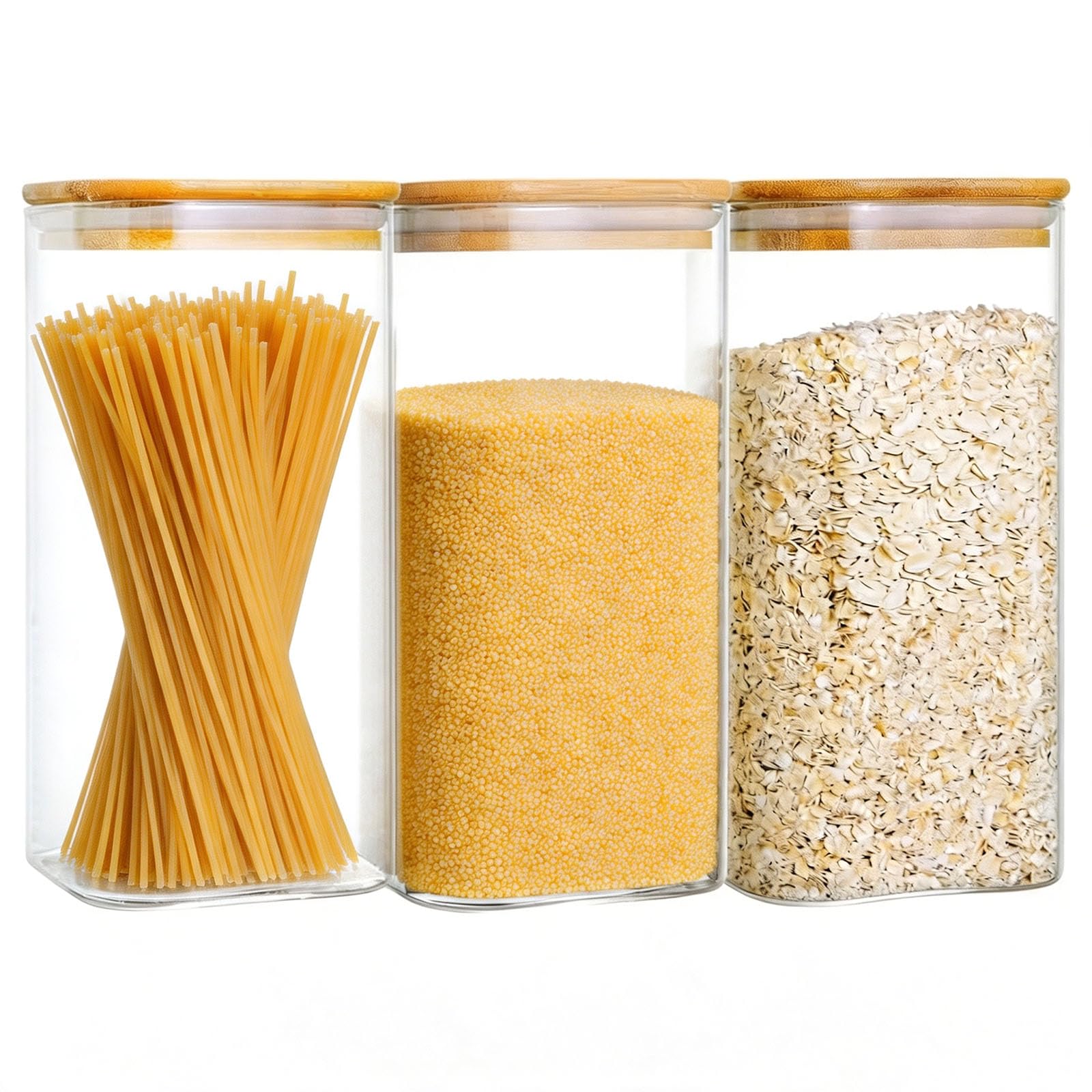 Finew Glass Jars with Bamboo Lids 1.5L, Set of 3 Airtight Food Storage Jars โ image 1
