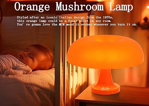 Miniatura 2 de Lámpara de mesa de hongo naranja regulable con 3 modos de iluminación Plug Donut 70s Lámpara retro de mediados de siglo para habitación, iluminación