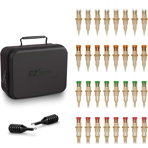EZ Tattoo Cartridge Needles Assorted 100Pcs, V Select Mixed 3RL 5RL 7RL 5RS 7RS 5M1 7M1 9RM 7RM 15RM Tattoo Needles Round Liner Magnum Shaders with Case 2Pcs Tattoo Grips for Beginners and Artists