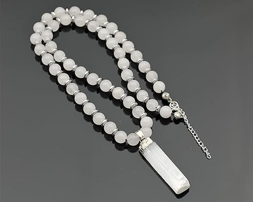 Miniatura 7 de ElisaJewelryArt - Natural Raw Selenite Crystal Beaded Choker Necklace Genuine Gemstone Memory Stone Clasp Closure Necklace Unisex Necklace (26, Raw