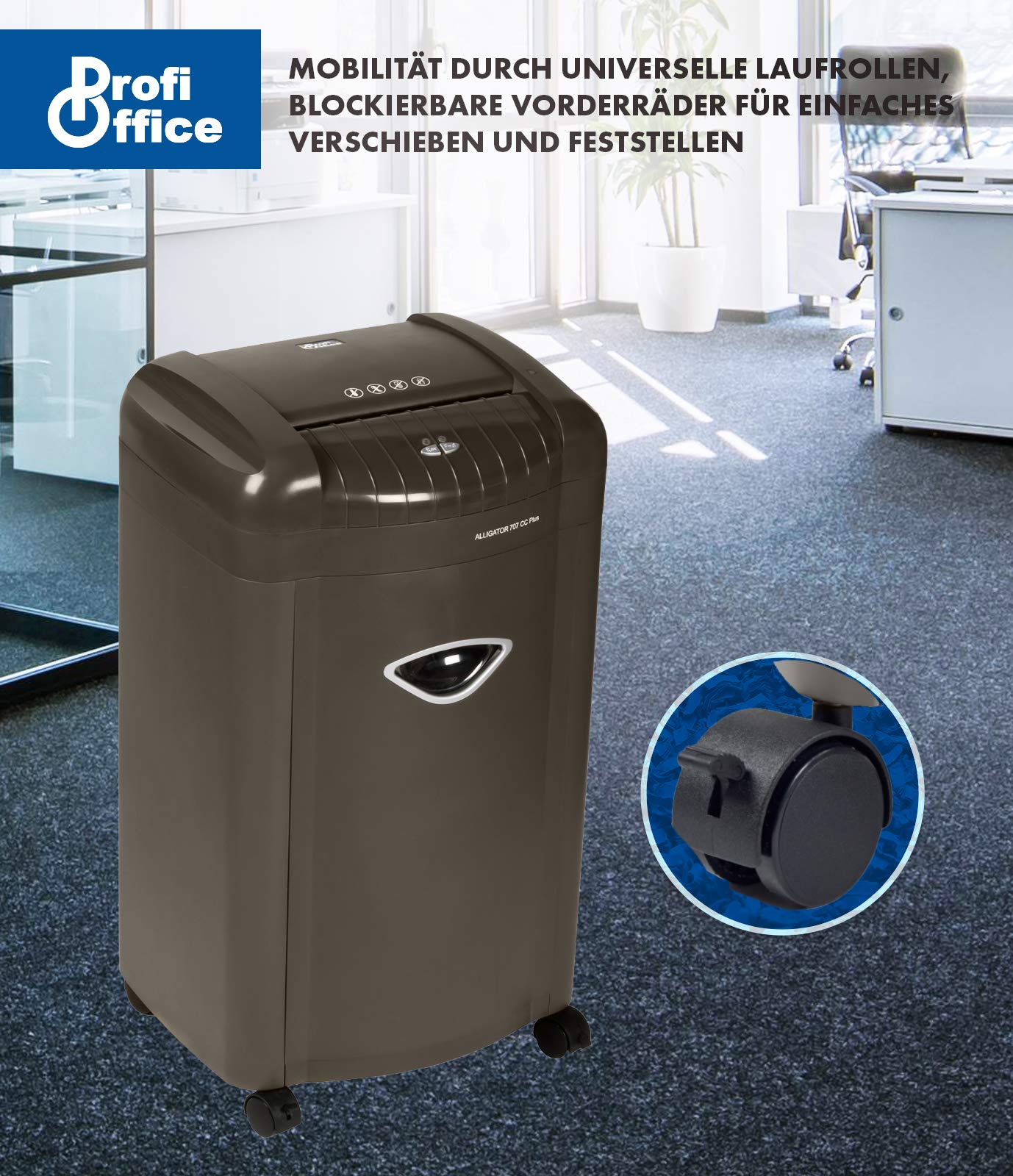 Destructora de Papel Alligator 707 CC+ – Trituradora Silenciosa Corte Cruzado P-4 | Whisper Technology | para Oficina y Hogar, Papelera 26L con Iluminación LED, 7 Hojas