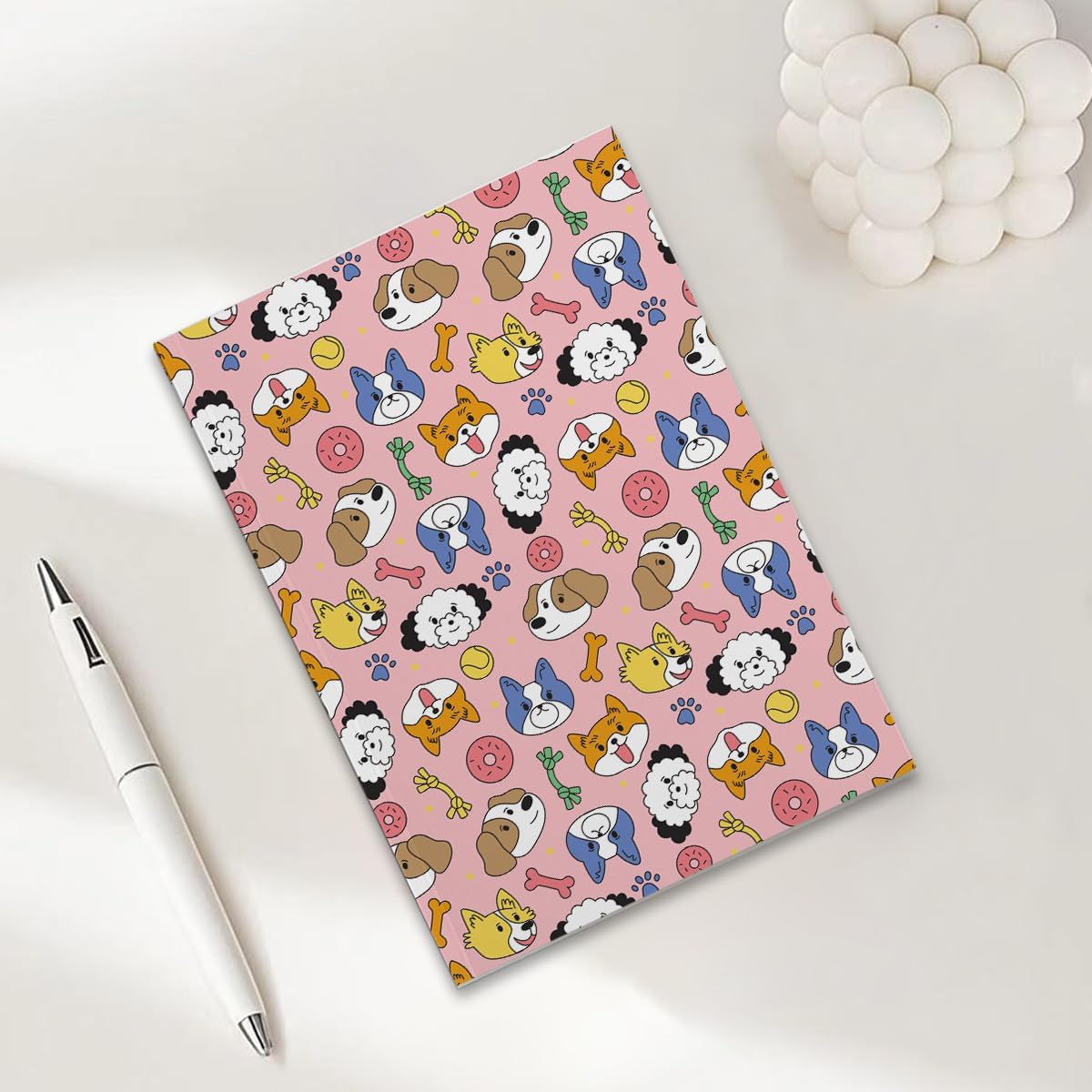 Colorful Happy Dog Donut Notebooks for Work, A5 Composition Notebook College Ruled Note Book, Notepads Lined Travel Planner Journal for Writing Note Taking, Dog Lover Gifts