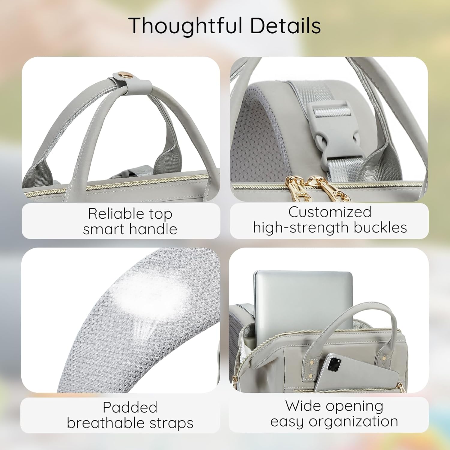 AIJIEKE Diaper Bag, Large Wide-Open Baby Diaper Backpack, Multi-functional Baby Travel Tote Bag, Diaper Bag with Changing Pad, Diaper Bags for Mom & Maternity (Grey) - Image 6