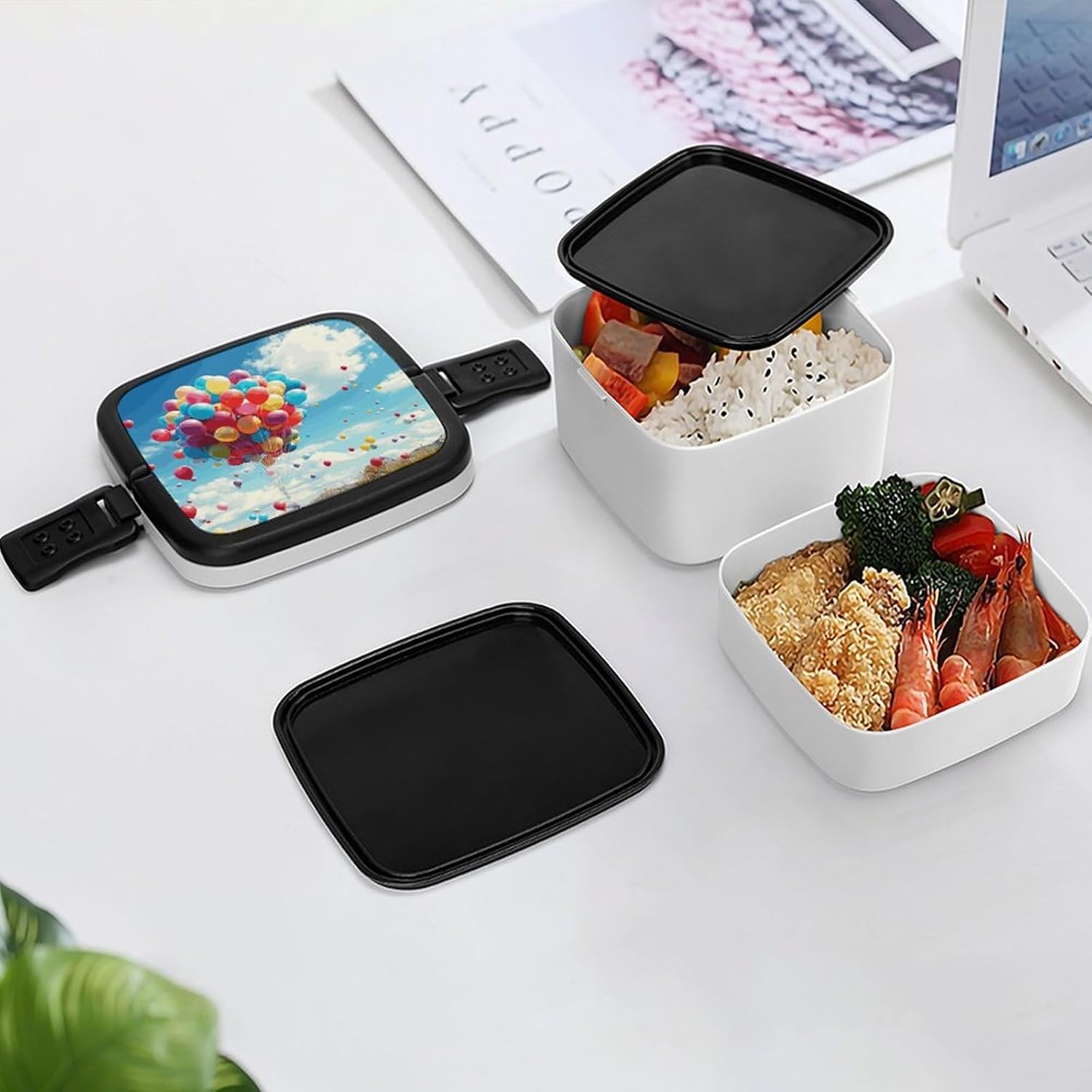 Adult Lunch Box Colorful Balloons Printed Bento Box Portable Lunch Box with Spoon And Handle Bento Boxes for Workand Picnics