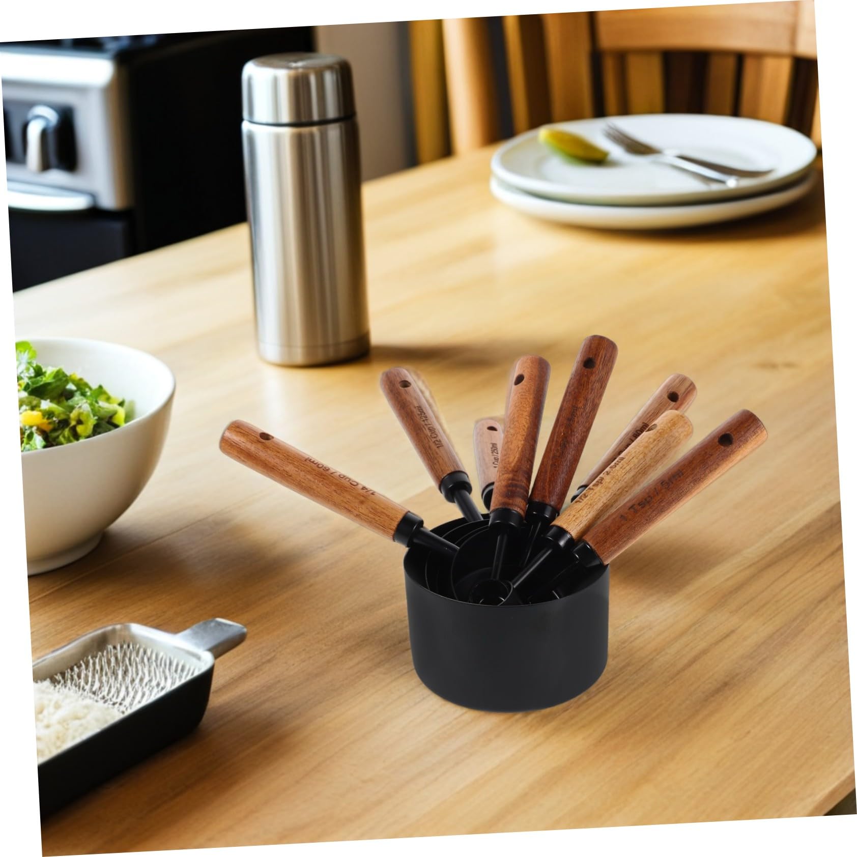 8 Pièces Cuillères Doseuses Inox Manches Tasses à Mesurer pour Ingrédients Secs et Outil Cuisine Pâtisserie Pratique et Élégant Noir