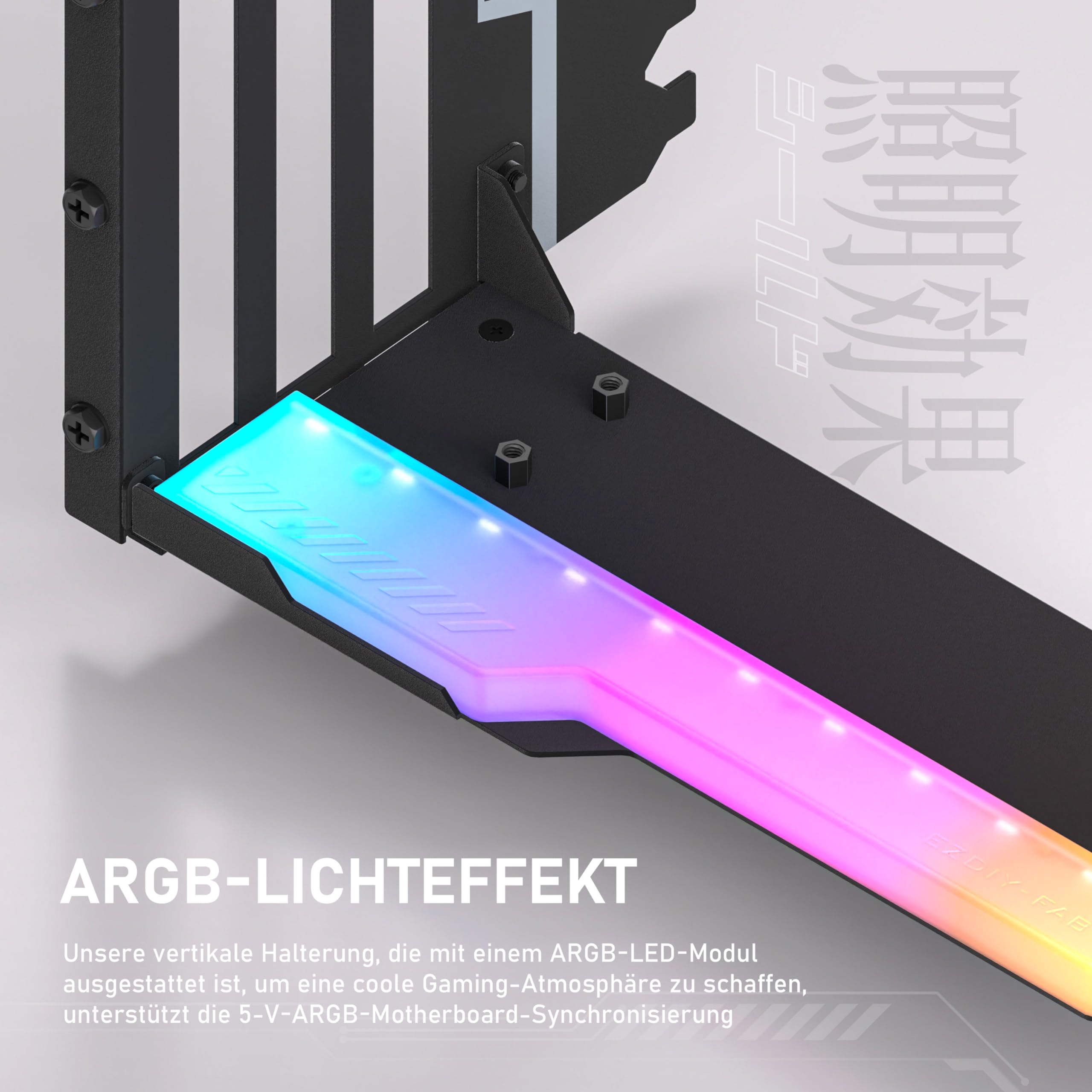 EZDIY-FAB Vertikale GPU-Halterung mit High-Speed 4.0 Riser-Kabel,ARGB-Modul,115mm/4.52in Flexible Verlängerung,90-Grad-Stecker,nur Kompatibel zu Voll-geöffneten PCIe-Steckplätzen-Schwarz-YIHPI344-2