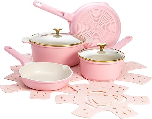 Paris-Hilton Be An Icon - Juego de utensilios de cocina antiadherentes de 10 piezas, ollas y sartenes de cerámica, listas para inducción, sin PFOA,