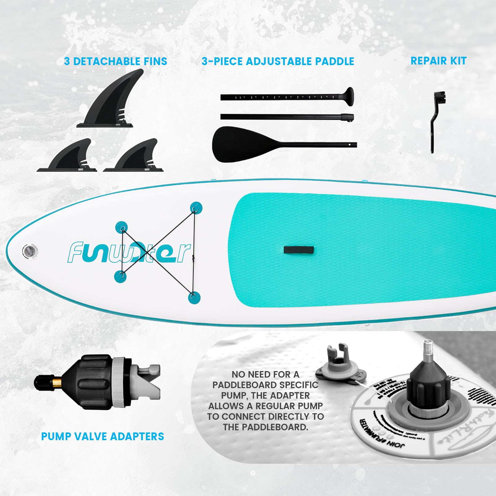 FunWater Tavola SUP Gonfiabile Surf Paddle Board Inflatable, Ultralight SUP per tutti i livelli con Due Accessori Tipo