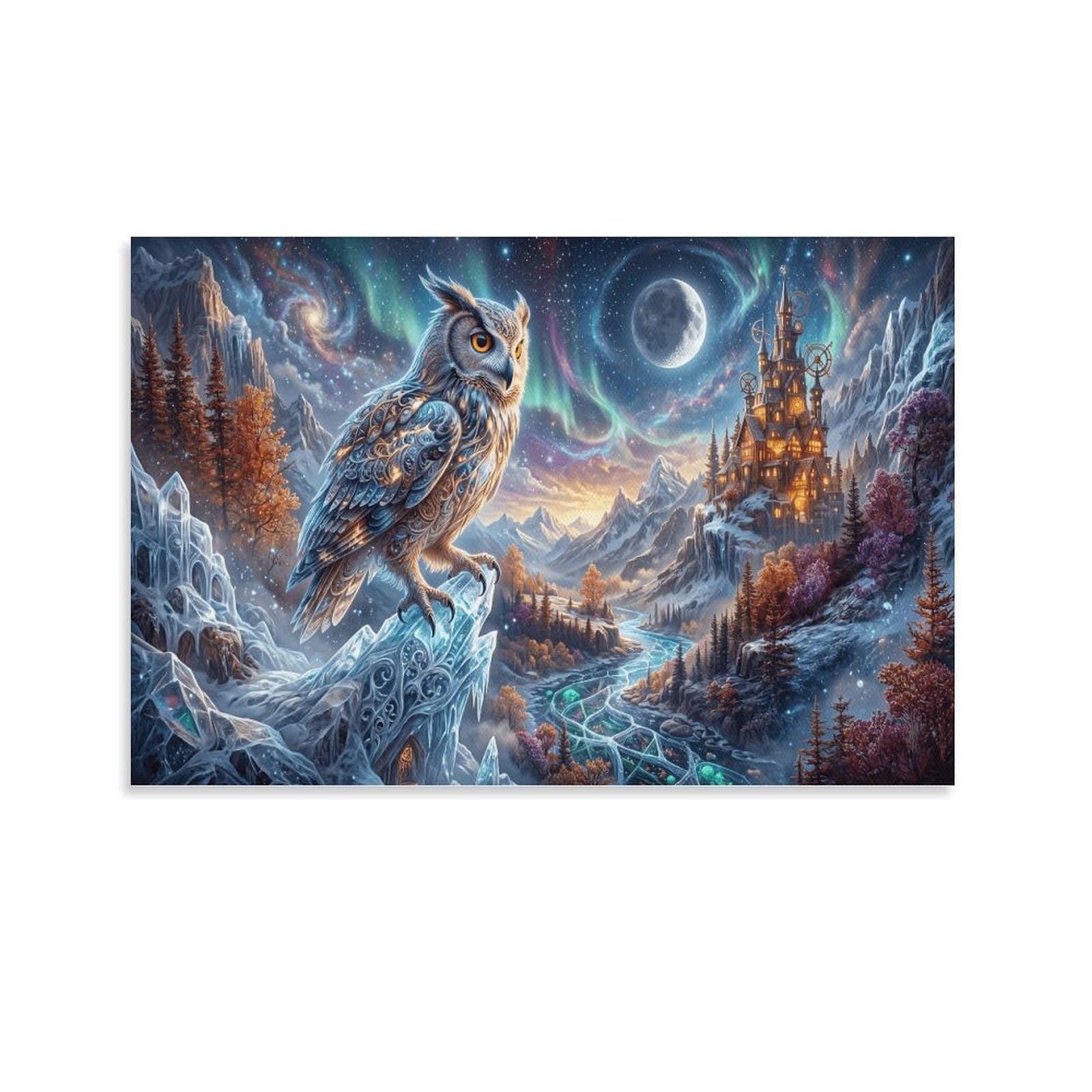 XPASHIQWC Owl Wall Decor Poster Aurora Snow Mountain Giclee Canvas Prints Modern Wall Art Picture Wall Hanging for Office Gym Living Room Decor 20x30inch(50x75cm)