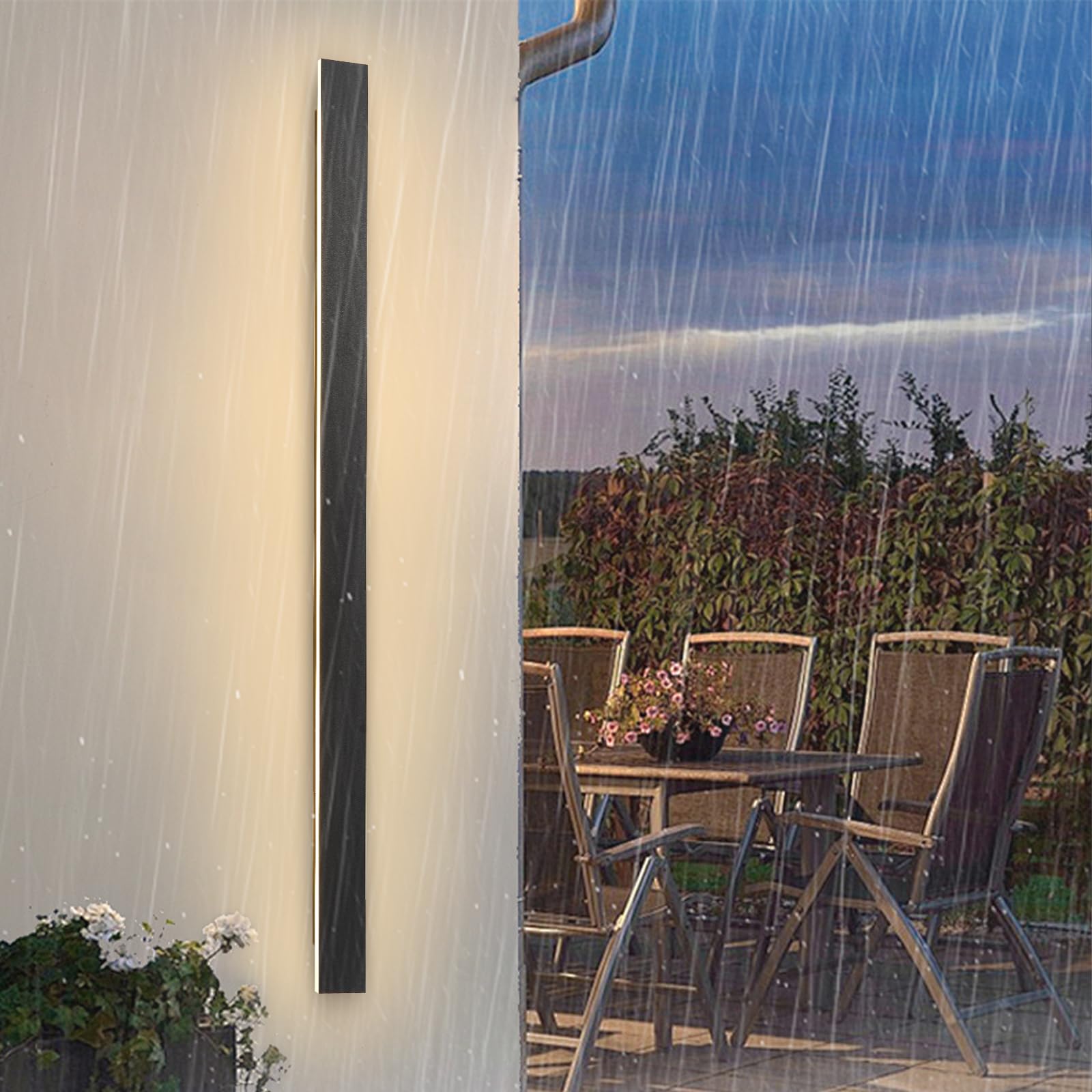 YUEEU Aplique pared Exterior 60CM Impermeable IP65 Largo Lampara de pared Exterior Luz Negro Apliques 3000K Lámpara Exterior para Jardín, Porche, Camino, Patio