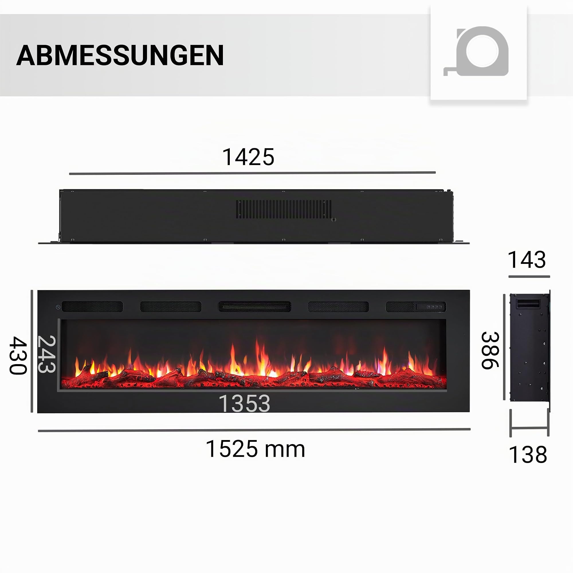 BALDERIA Elektrokamin Leif 60'' Schwarz