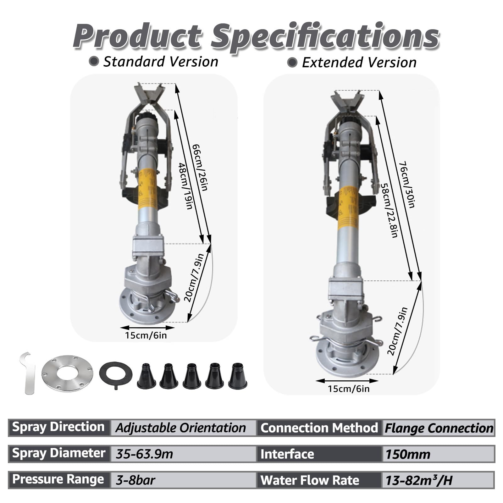 Versenkregner Sprinkler 29-62m Große Reichweite 24°/44° Elevationswinkel Flanschschnittstelle für Landwirtschaftliche Betriebe Staubkontrollarbeiten StandardModel