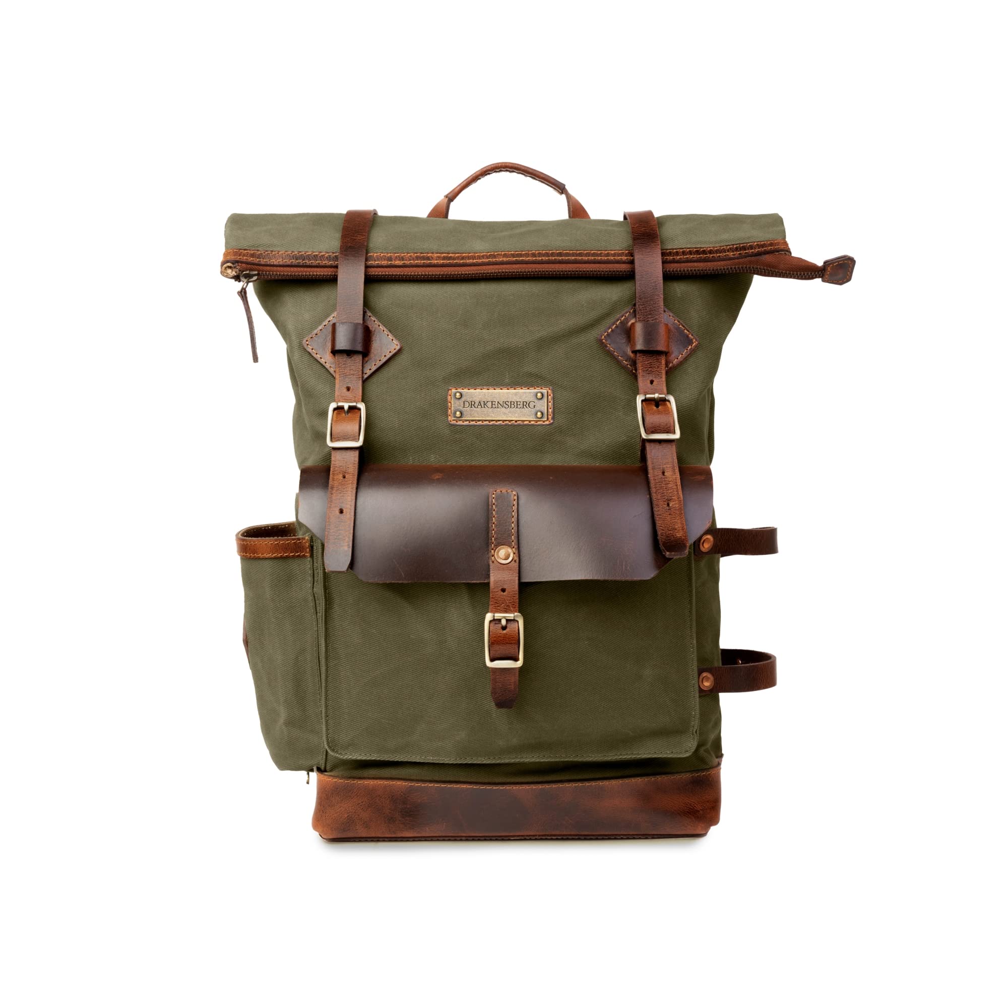 DRAKENSBERG Rolltop Rucksack 'Adam' aus gewachstem Canvas mit Leder, wasserabweisend - handwerkliche Perfektion, bis 30L - Wald-Grün, DR00627