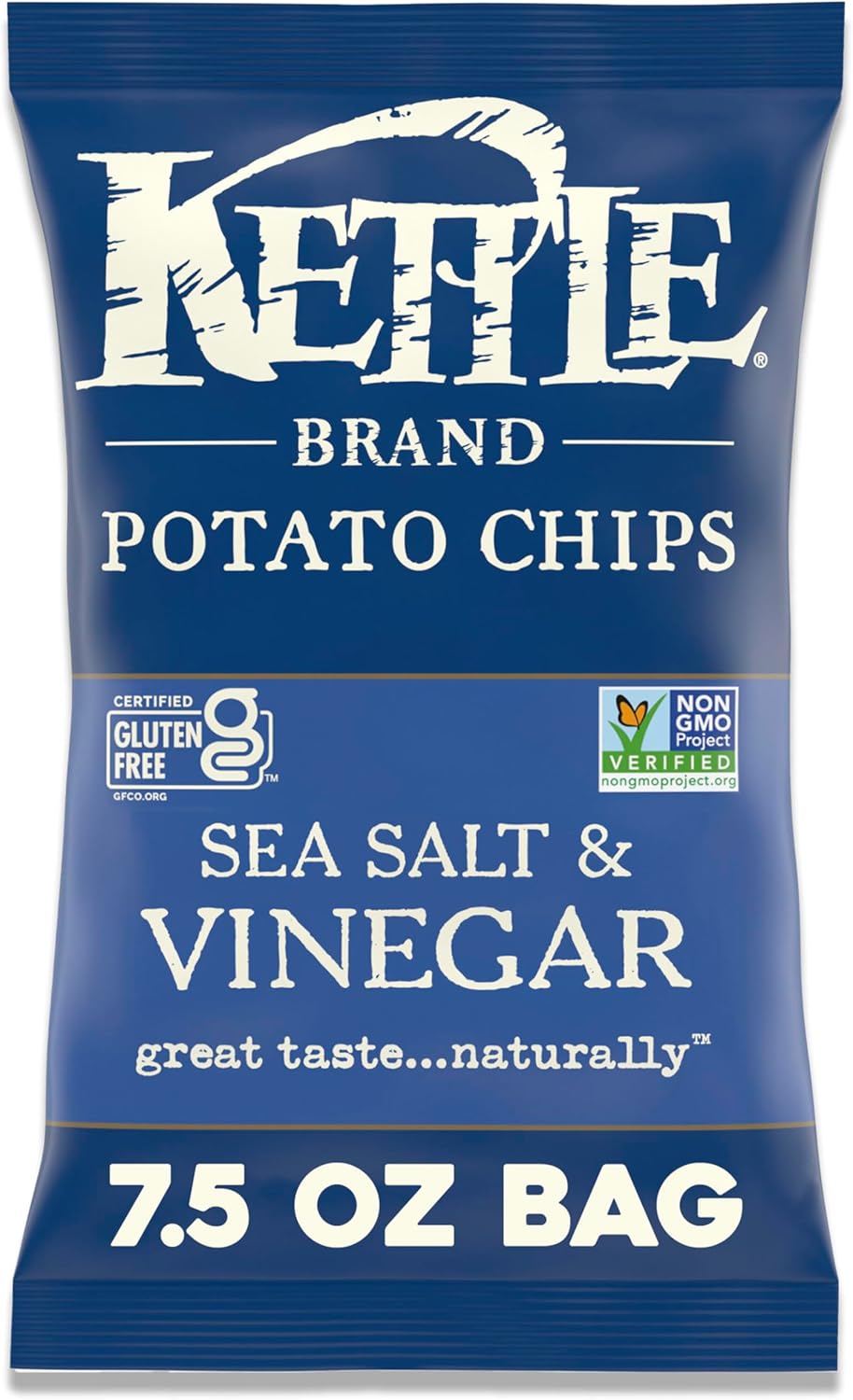 Kettle Brand Sea Salt and Vinegar Kettle Potato Chips, Gluten-Free, Non-GMO, 7.5 oz Bag