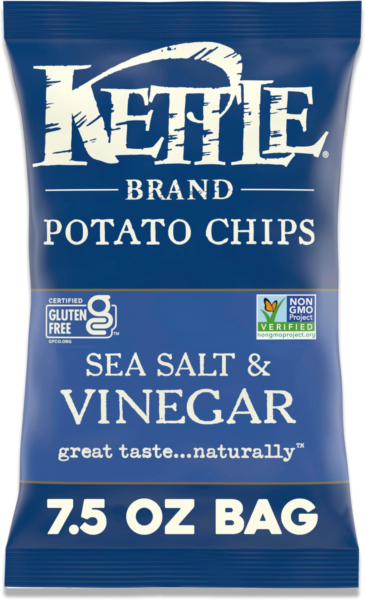 Sea Salt and Vinegar Kettle Potato Chips, Gluten-Free, Non-GMO, 7.5 oz Bag