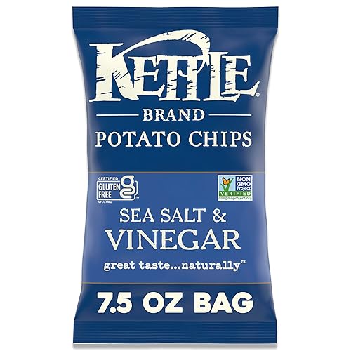 Kettle Brand Patatas fritas de sal marina y vinagre, sin gluten, sin OMG, bolsa de 7.5 onzas