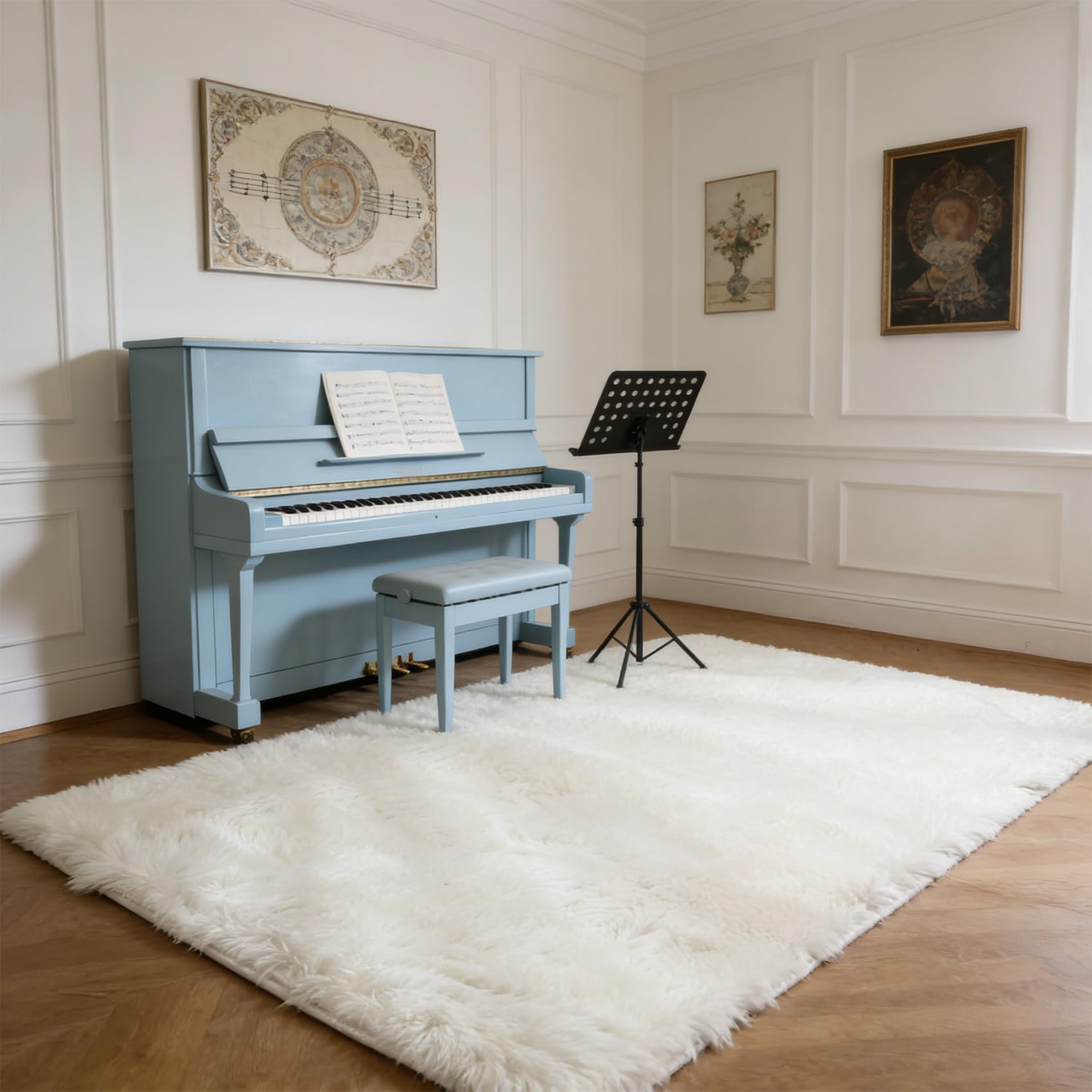 Tapis chambre 297 x 250 cm blanc doux et moelleux pour salon moderne
