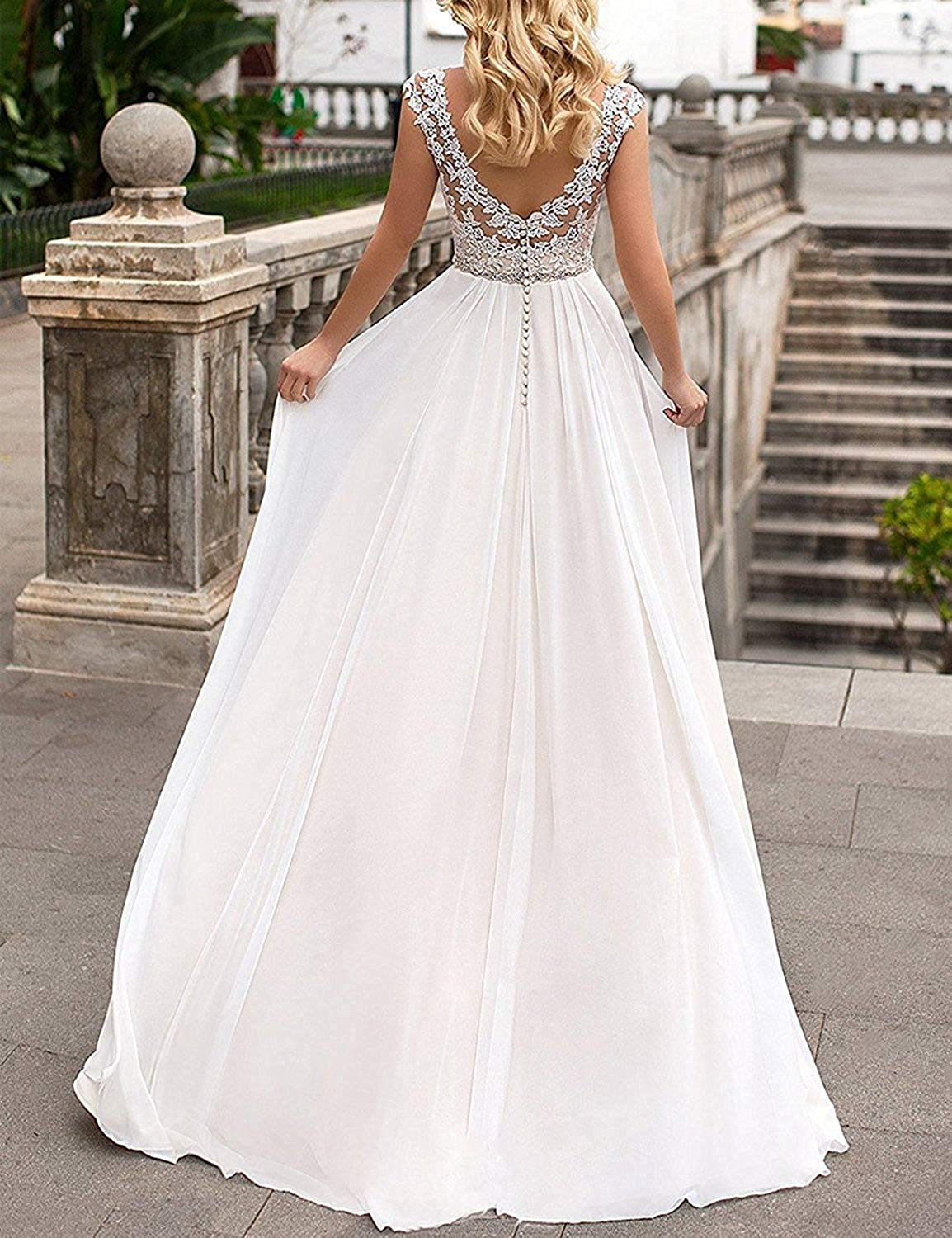 HUINI Damen Brautkleider Lang Prinzessin Hochzeitskleider Standesamtliche Chiffon A-Linie Brautmode Glitzer Vintage Brautkleider