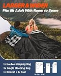 MEREZA Flannel Double Sleeping Bag for Adults Cold Weather, XL Queen Size Sleeping Bag for All Season 2 Person Big and Tall Sleeping Bags for Camping 0 Degree with Pillow