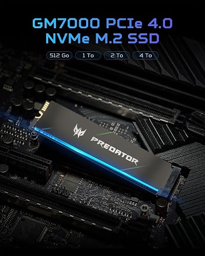 Acer Predator GM7000 4TB SSD, PCIe Gen4x4 NVMe M.2 SSD with DRAM Cache, Up to 7400 MB/s, PCIe 4.0 Internal Gaming Solid State Drive for PS5 Storage Expansion - 7