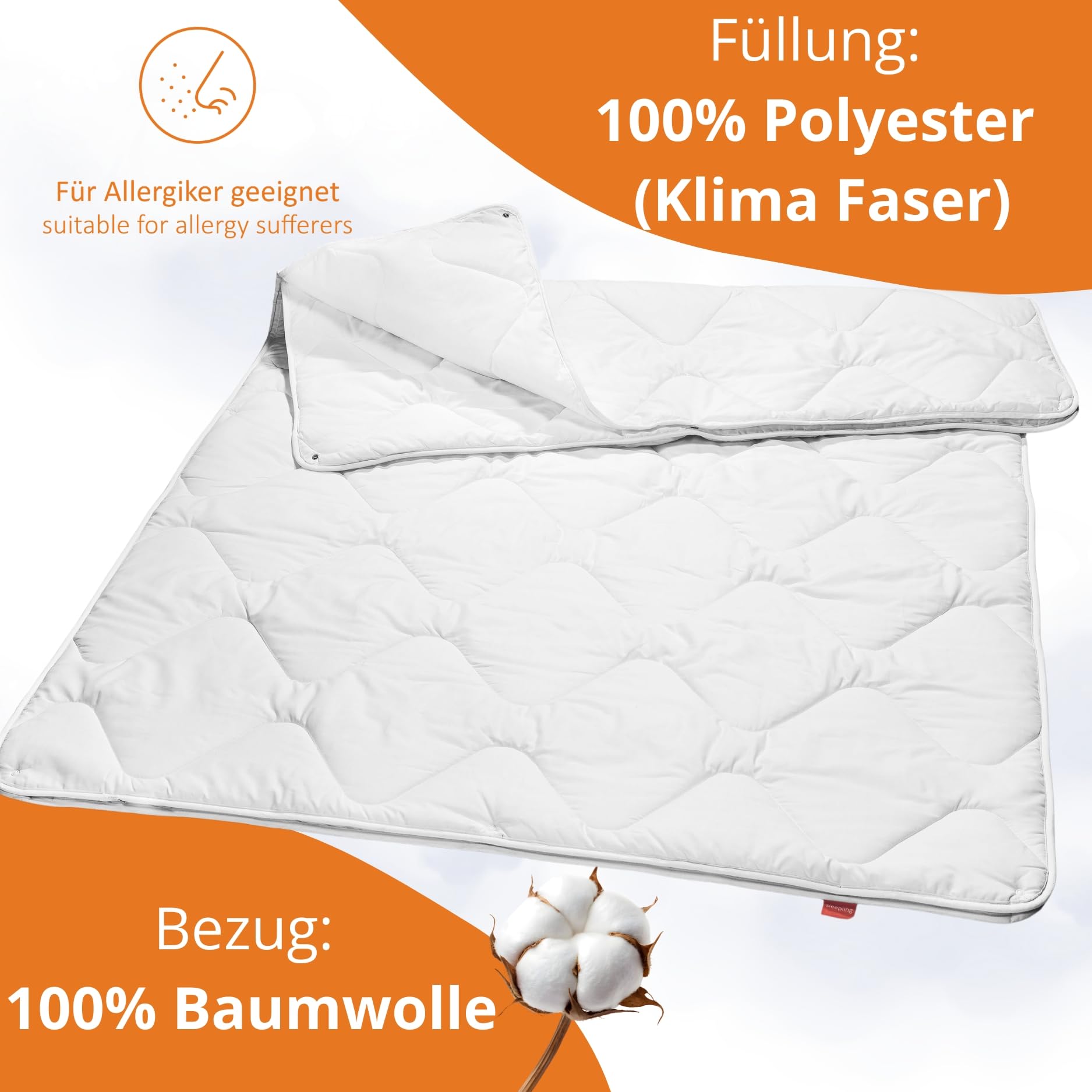 sleepling 4 Jahreszeitendecke 135x200 cm, Bettdecke, Basic 300 | Vierjahreszeiten Decke 135 x 200 cm, 100% Baumwolle (Satin), Füllung Klima Faser, Made in EU, OEKO-TEX