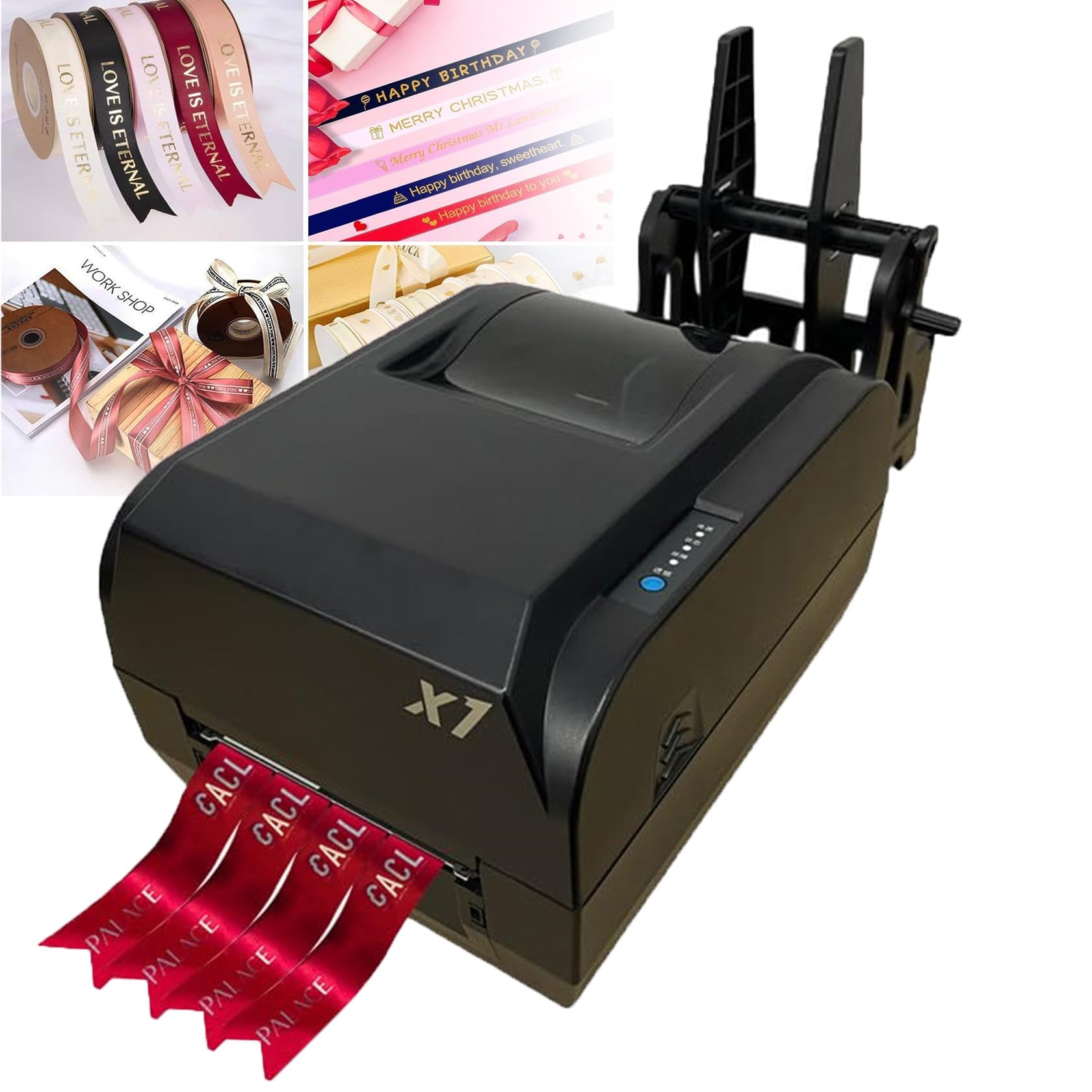 FLGMSOTS Satin Ribbon Printer Machine 4 Row Digital Ribbon Printer 200dpi 150 mm/s Label Printer Foil Stamping Printing Machine,12-20mm Width, Supports 50+ Languages for Gift Wrapping