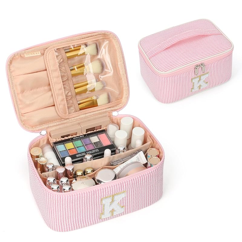 Necessaire de maquiagem OCHEAL rosa com monograma, letra K