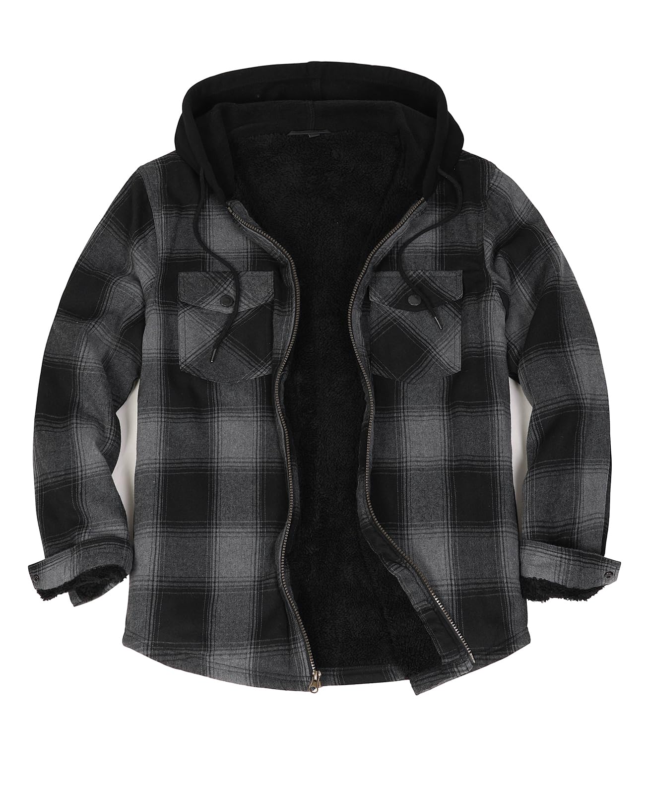 ZENTHACE Mens Sherpa Lined Flannel Shirt Jacket with Hood,Full Zip