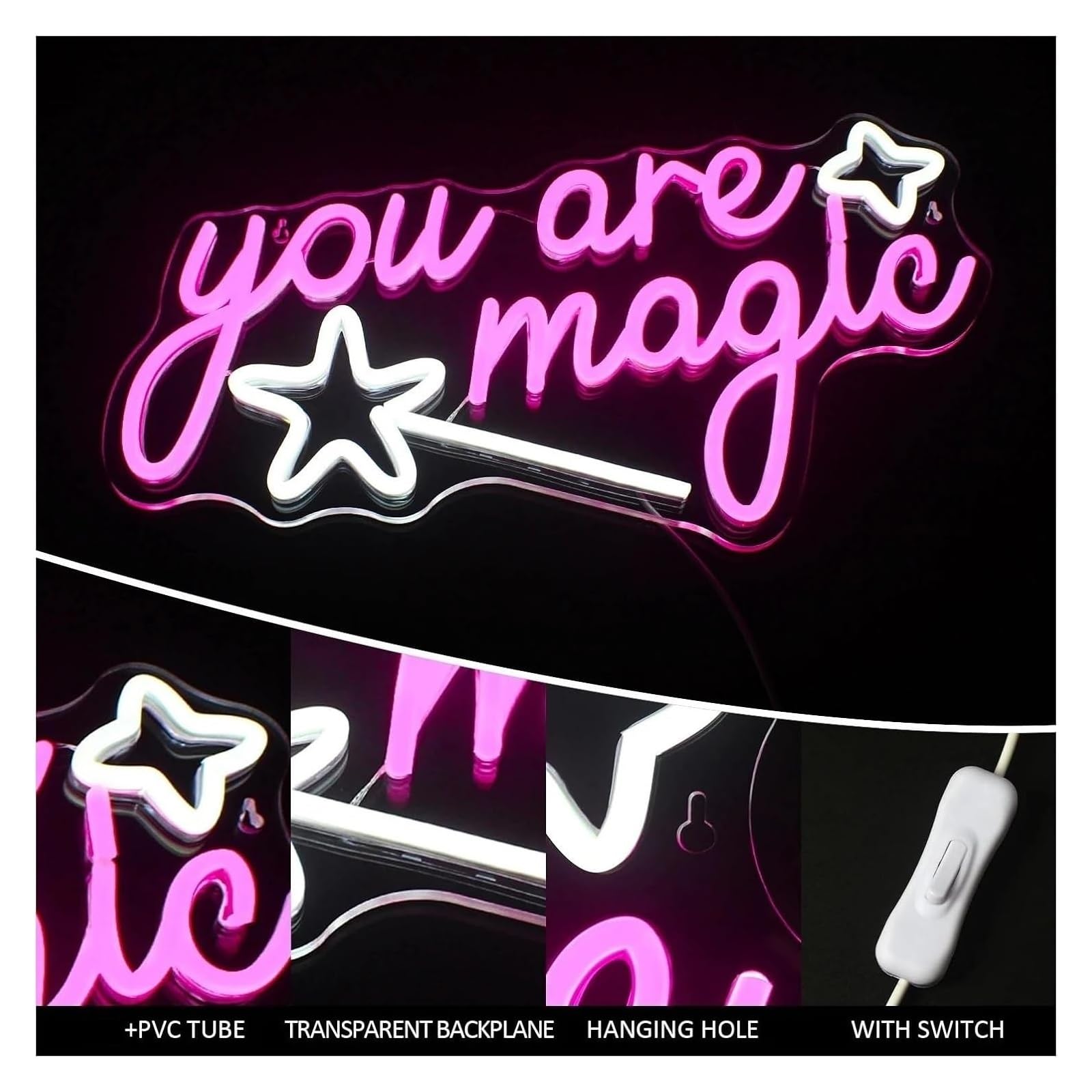 Segno di luce al neon Lampada calmante magica al neon con scritta "You Are Magic" e decorazione da parete per la per stanza