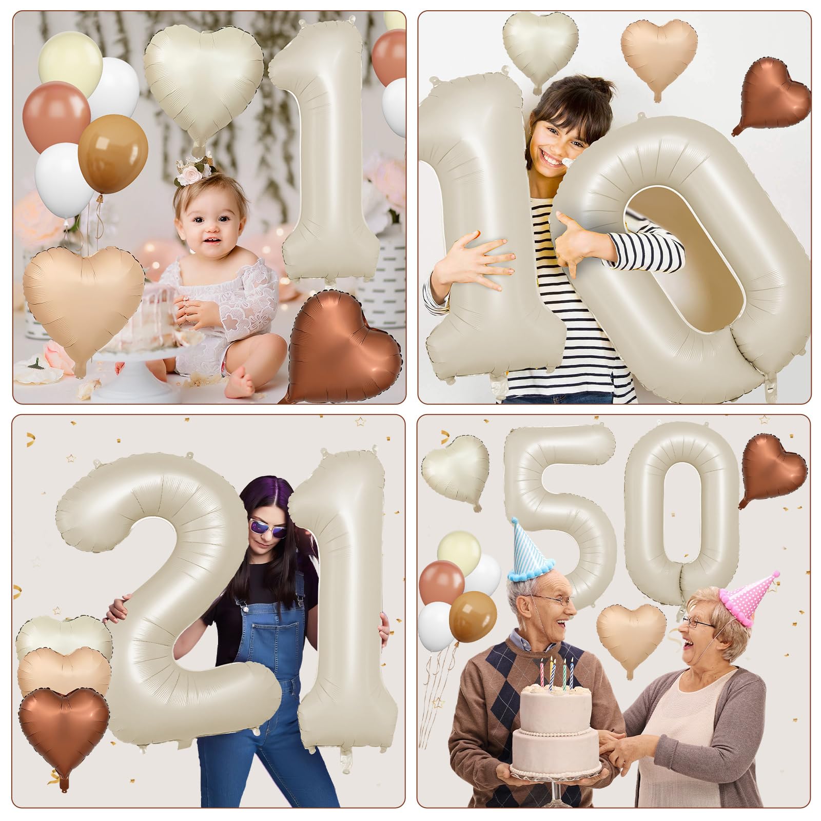 Luftballon 30. Geburtstag, 40 Zoll Beige Zahl 30 Luftballon, XXL Cremefarbene Nummer 30 Folienballon Braune Aprikosen Herzluftballons Neutraler Helium für Männer Frauen 30. Geburtstag Party Deko