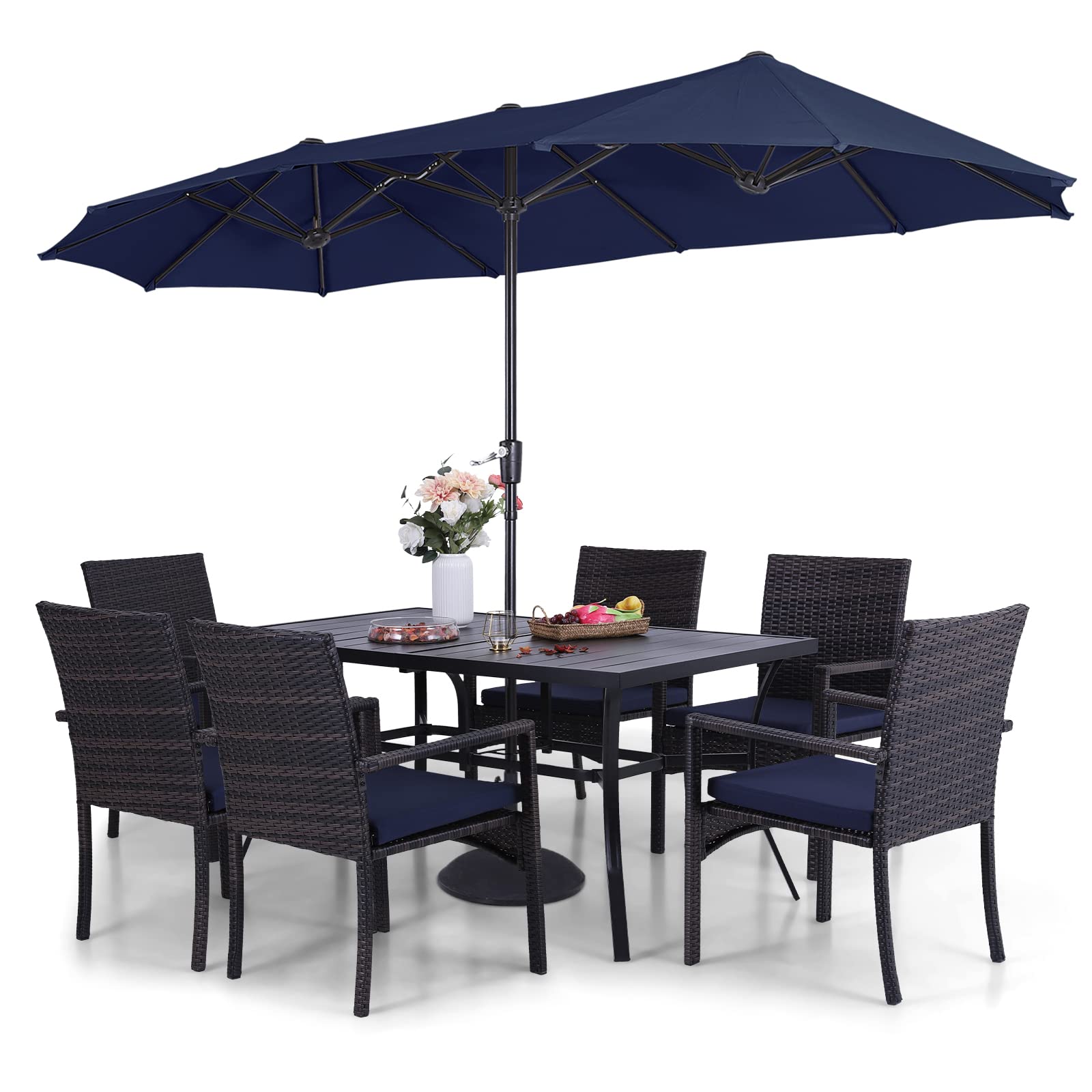 2 piece patio set with umbrella Sophia & William 7pc Dining Navy Umbrella, 6 Rattan Chairs Color:Sentinel Grey HJC CASCO RPHA11 CAPTAIN Description Light up your Cloudform
