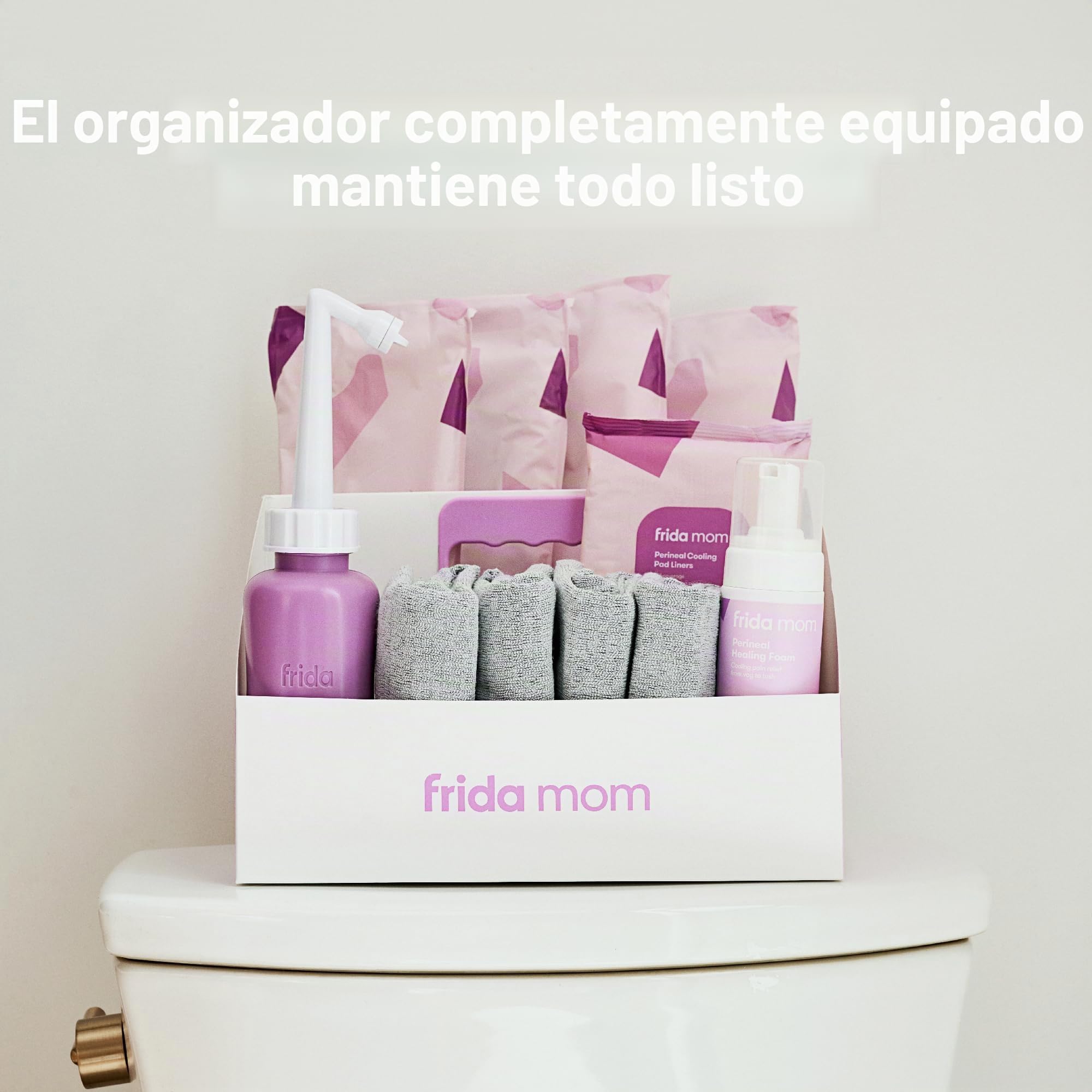 Frida Mom Kit de trabajo de parto, parto y posparto: todo en uno + artículos esenciales posparto: almohadillas de maternidad, biberón, calcetines para mamá, bata de lactancia, bragas desechables con