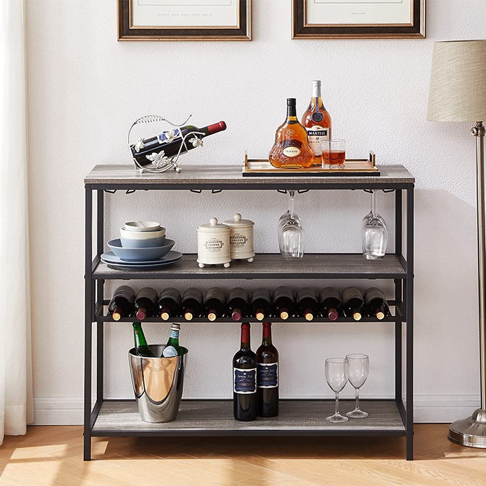 Buy LVB Rustic Wine Rack Table, Metal and Wood Wine Coffee Bar