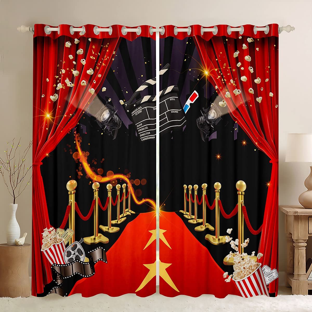 Tende teatrali per camera da letto soggiorno bambini cinema notte tende oscuranti (30% -50%) Old Fashion Home Theater Dreapes Decor Cinema Window Trattamenti W52*L63