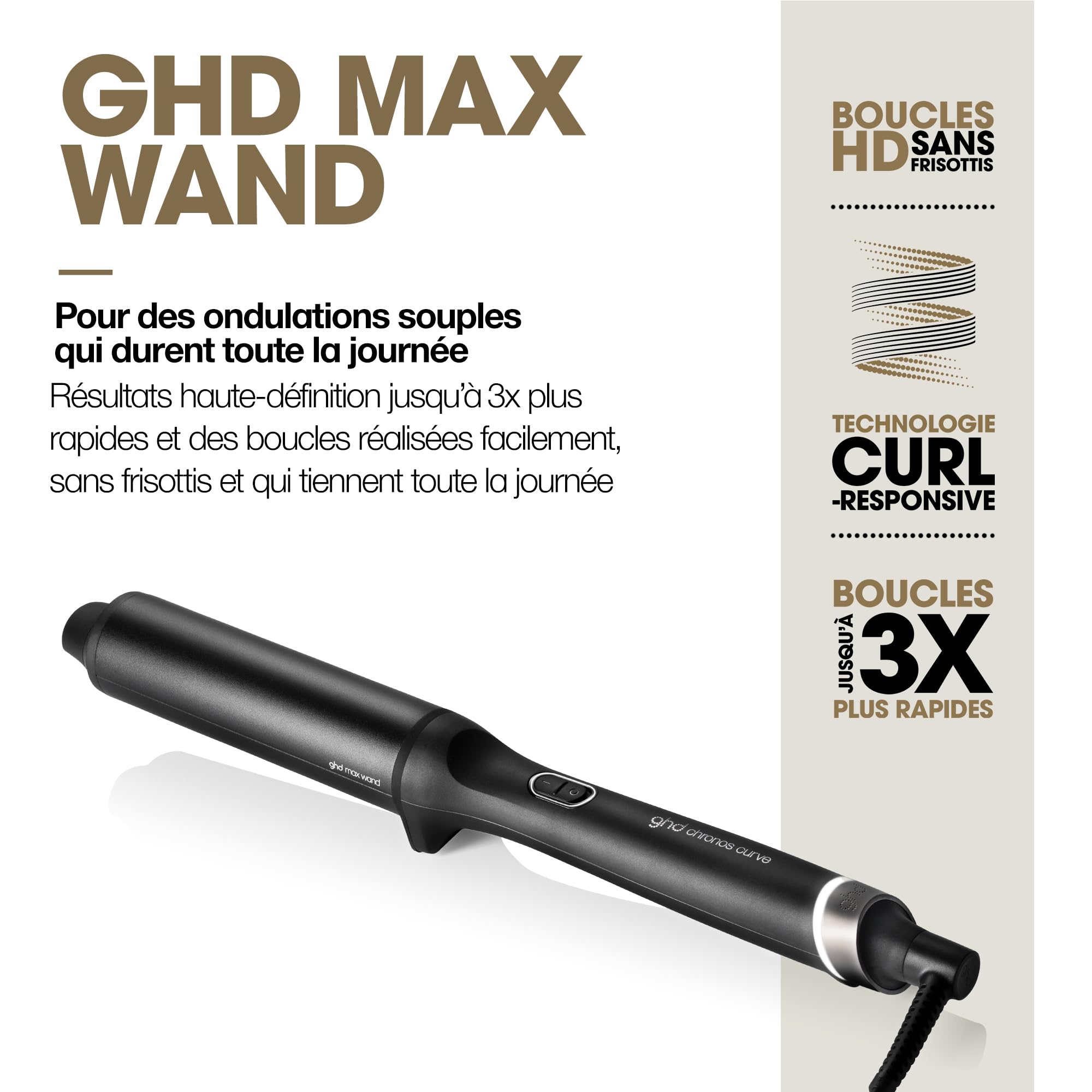 ghd - Boucleur ghd Chronos Curve Max Wand - Fer à boucler cheveux - Diamètre 38mm pour ondulations souples et légères - Coiffure facile 3x plus rapide, sans dommage - Cheveux longs à très longs