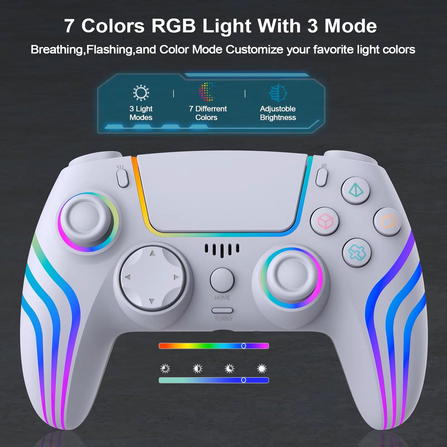 Mando de juego inalámbrico RGB para PlayStation 5 Bluetooth de repuesto para PC PS-5/Windows PC, recargable, sensor de movimiento de doble vibración, joystick remoto con batería de 1500 mAh, Turbo