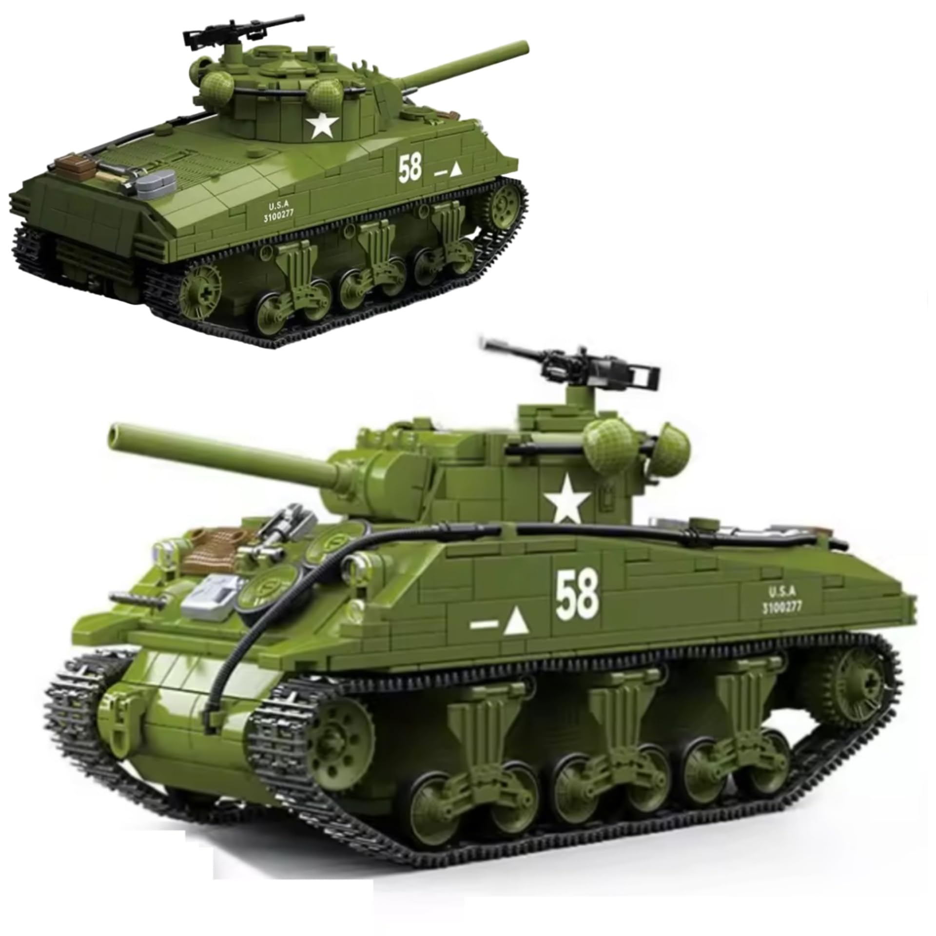 History Bricks M4A3 Sherman Tank Building Set for Adults, WWII American Tank Model, 1175 Pieces, Highly Detailed Display Model with Interior