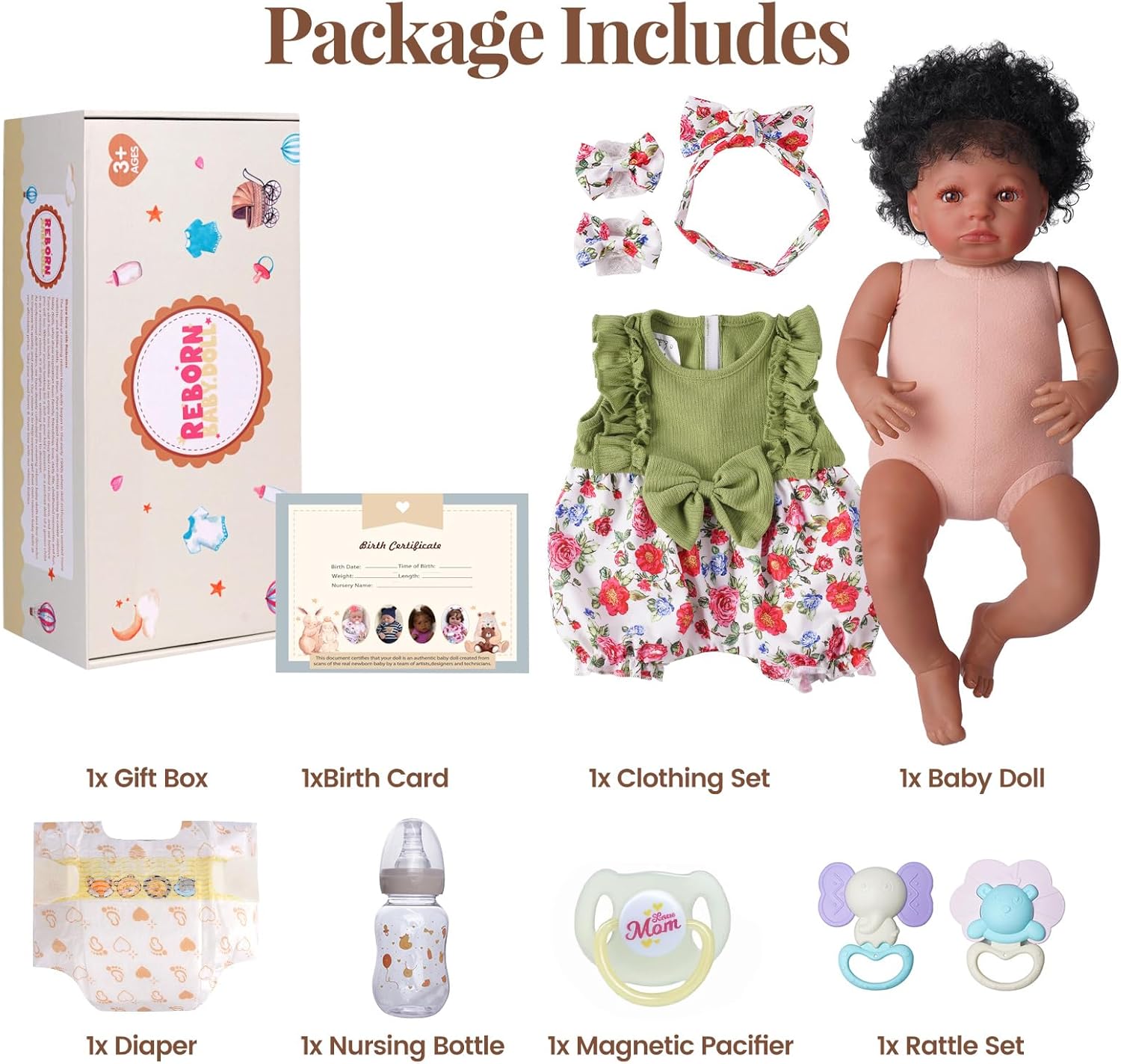 BABESIDE Black Reborn Baby Dolls, 20 Inch Realistic Cute Soft Body Baby Doll Real Life Baby Dolls with Accessories for 3+ Year Old Girls Gifts, Pretend Play, Collection
