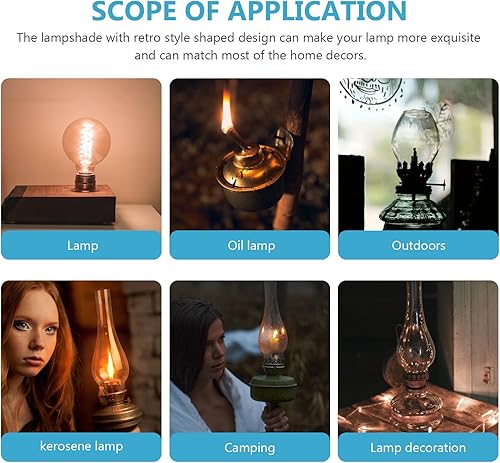 Vista 7 de Veemoon Lámpara de cristal con capucha lámpara de aceite Chimenea Lámpara de huracán Reemplazo de vidrio Base transparente de 6.8 pulgadas
