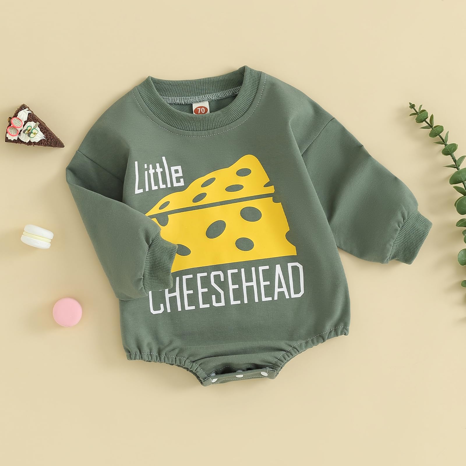 Newborn Baby Boy Girl Football Outfit Game Day Sweatshirt Romper Long Sleeve Pullover Bodysuit Fall Winter Clothes (Green, 0-6 Months)