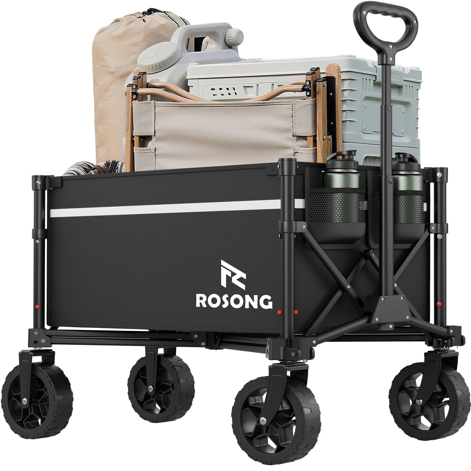 ROSONG Chariot pliable avec roues – Chariot utilitaire et robuste pour épicerie, sport, jardin, shopping, camping – Brouettes (noir, 90 l)