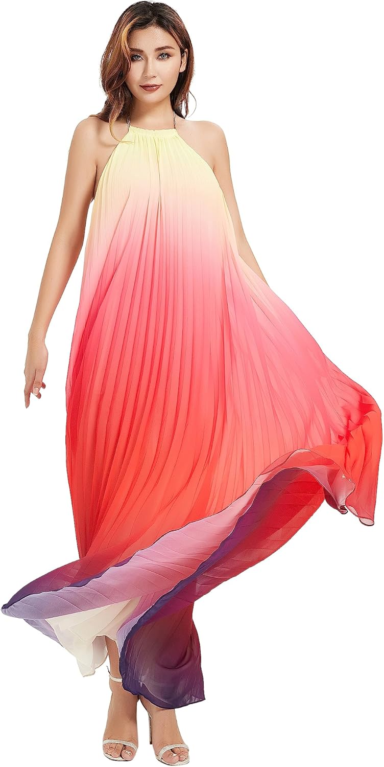 Women's Gradient Pleated Long Maxi Dress Chiffon Guyana Ubuy