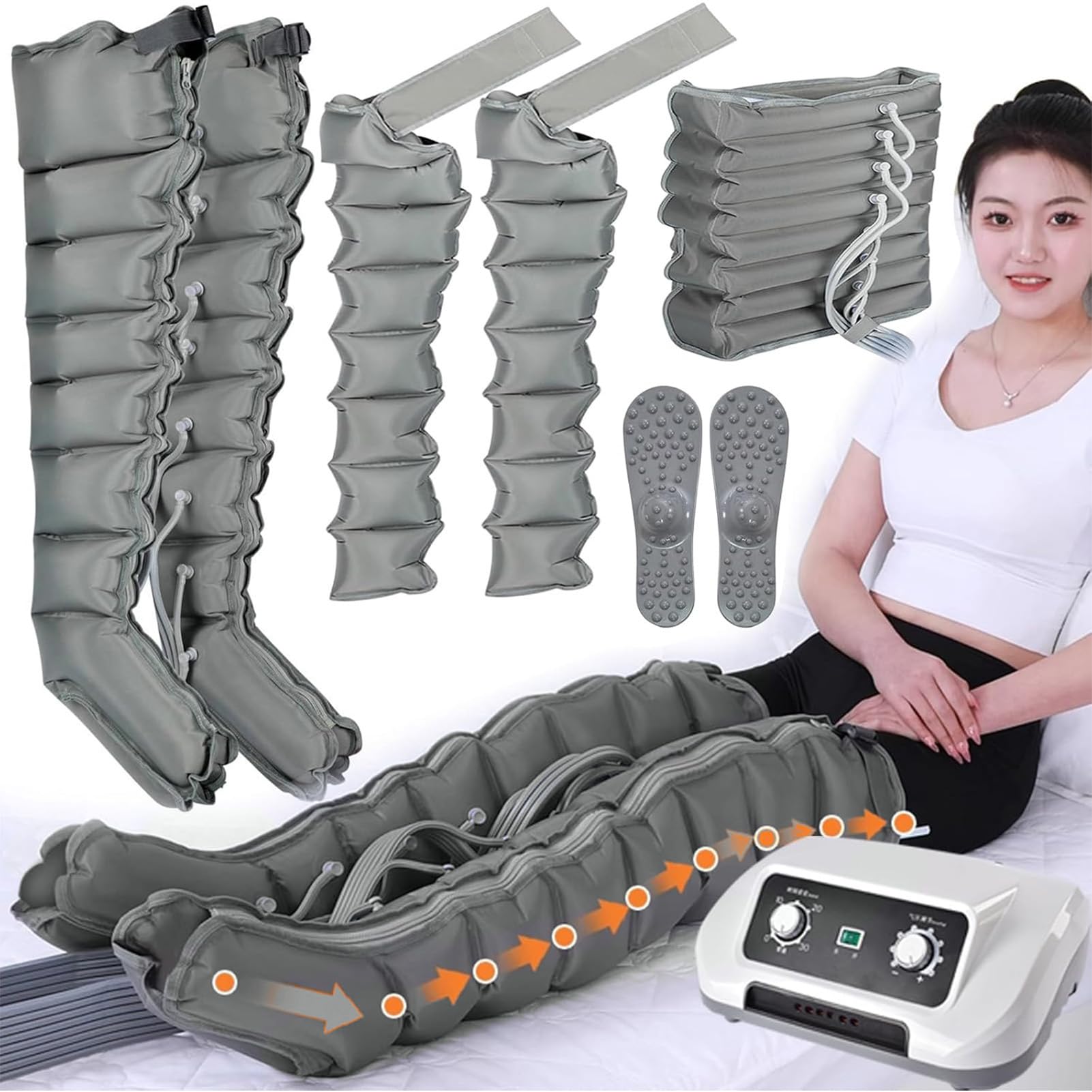 Massaggiatore a compressione ad aria, pressoterapia e drenaggio linfatico, 8 cavità di compressione per gambe con pressione regolabile a tempo, per pressoterapia di massaggio completo del corpo