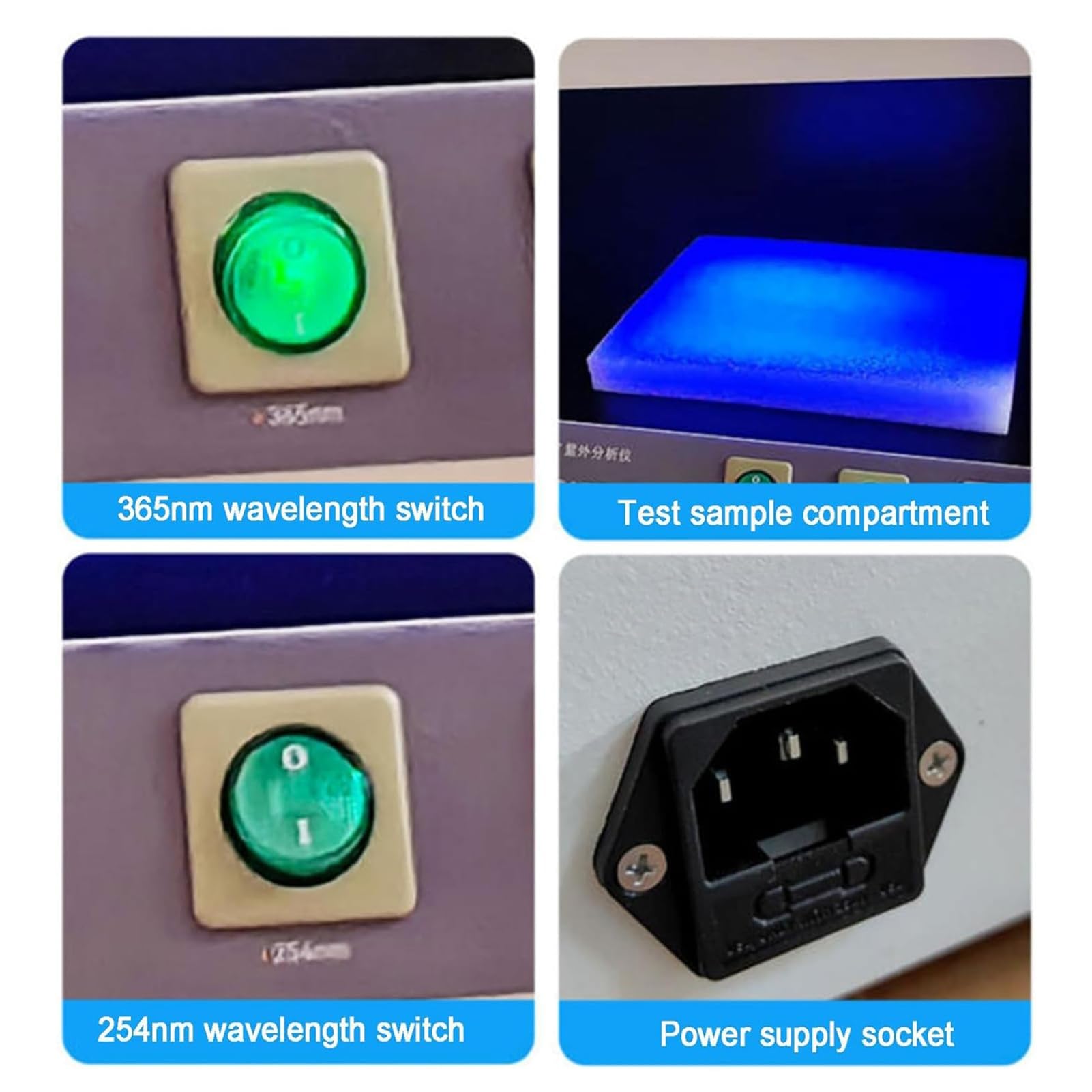 Détecteur de fluorescence de laboratoire, analyseur UV ultraviolet semi-sombre, longueur d'onde 254 nm/365 nm, filtre UV 200 x 80 mm, boîte de lampe UV for la recherche scientifique