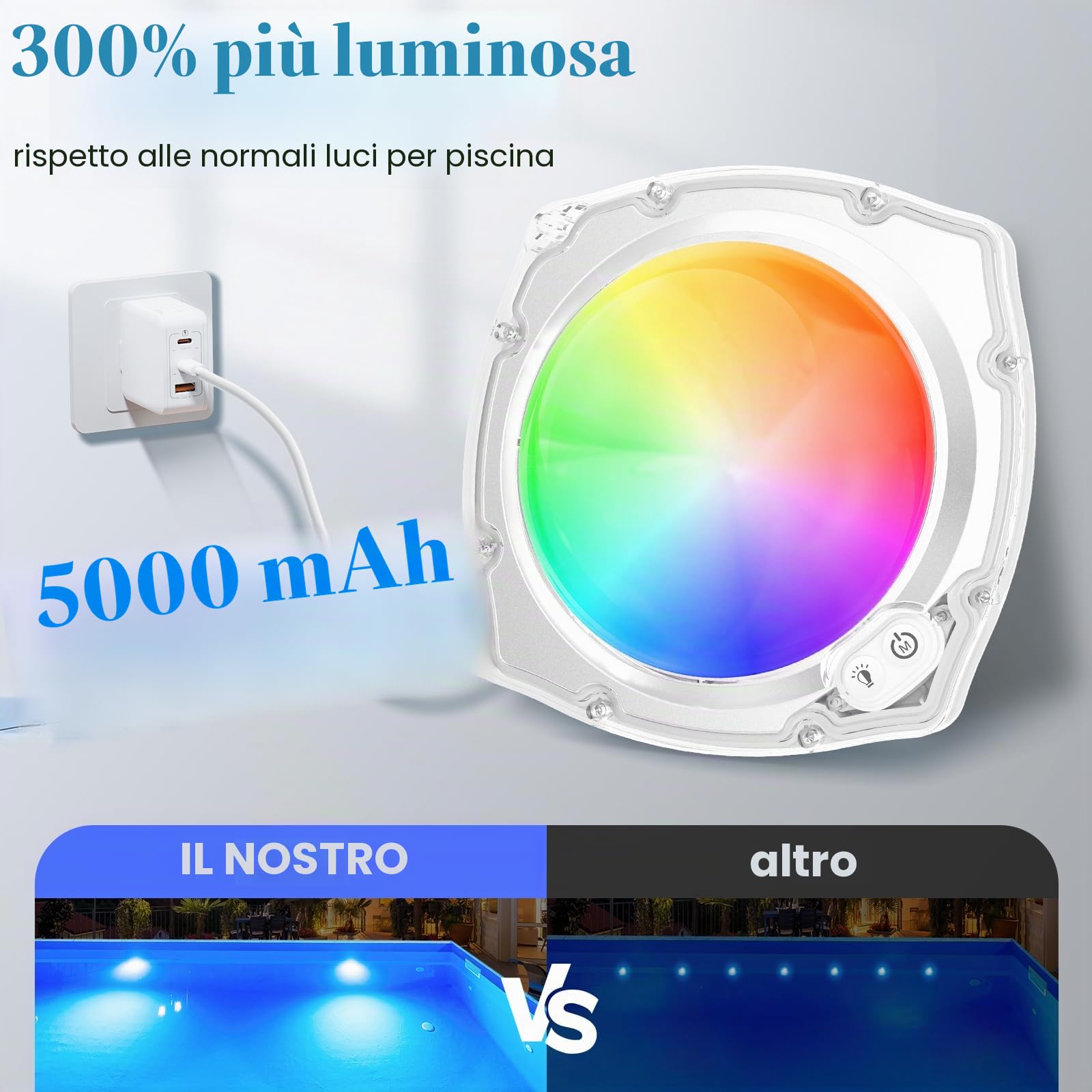 DeeprBetter Luci Piscina Fuori Terra con Telecomando, Ricaricabili Luci Piscina a Immersione con 9 Modalità Illuminazione Subacquea, IP68 Lampade per Piscinas, Luce Piscinas Magnetica per Spa-2PCS